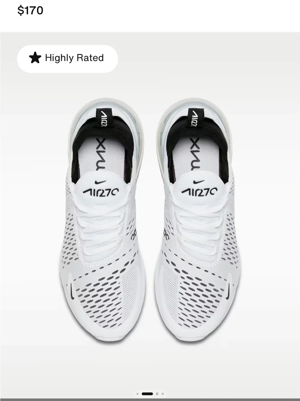 Nike White and Black Women 270 Knit Sneakers 7.5